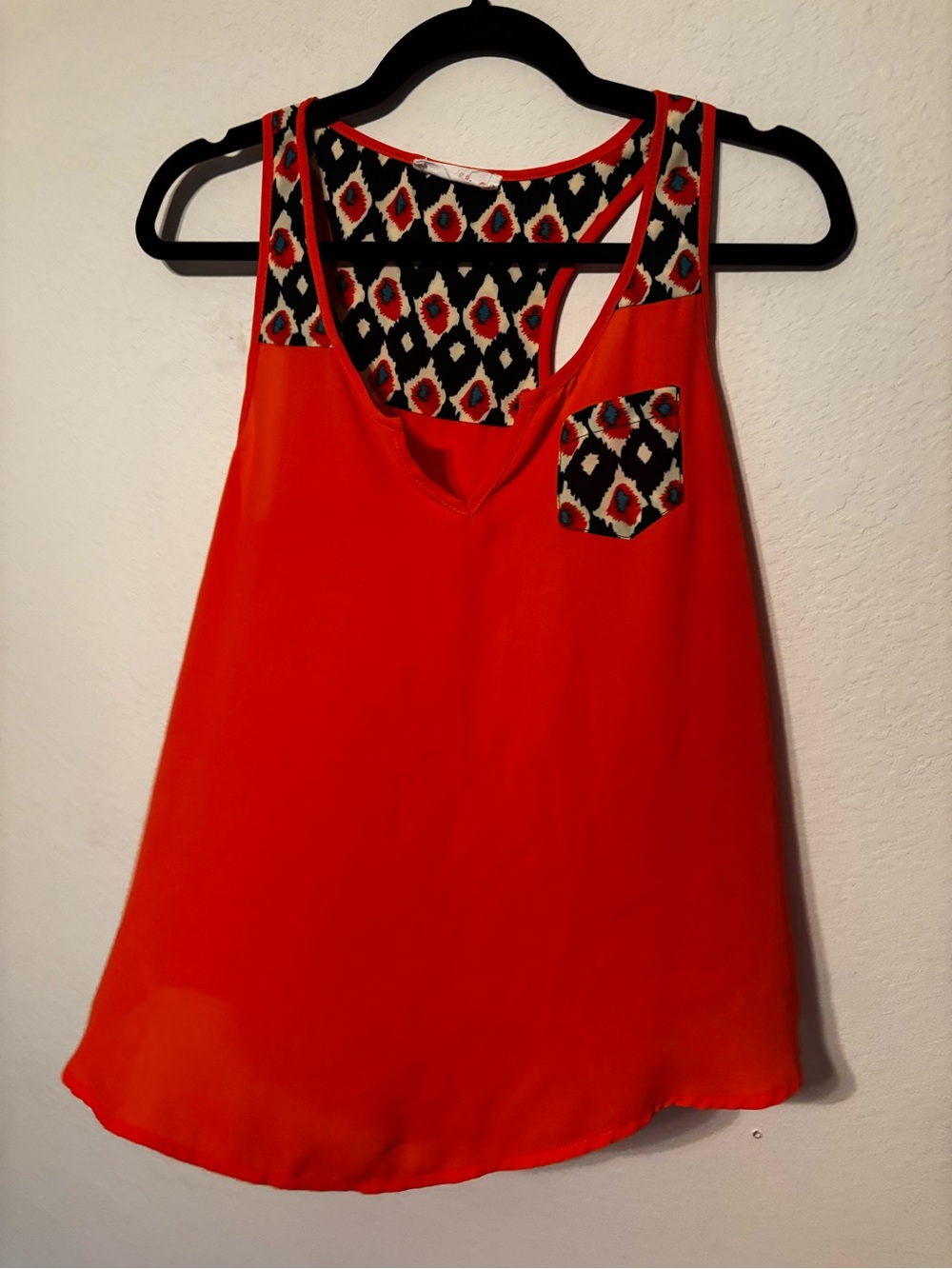 Le Sample Ikat Print Tank Top S Orange Black Racerback Boho Festival Tribal